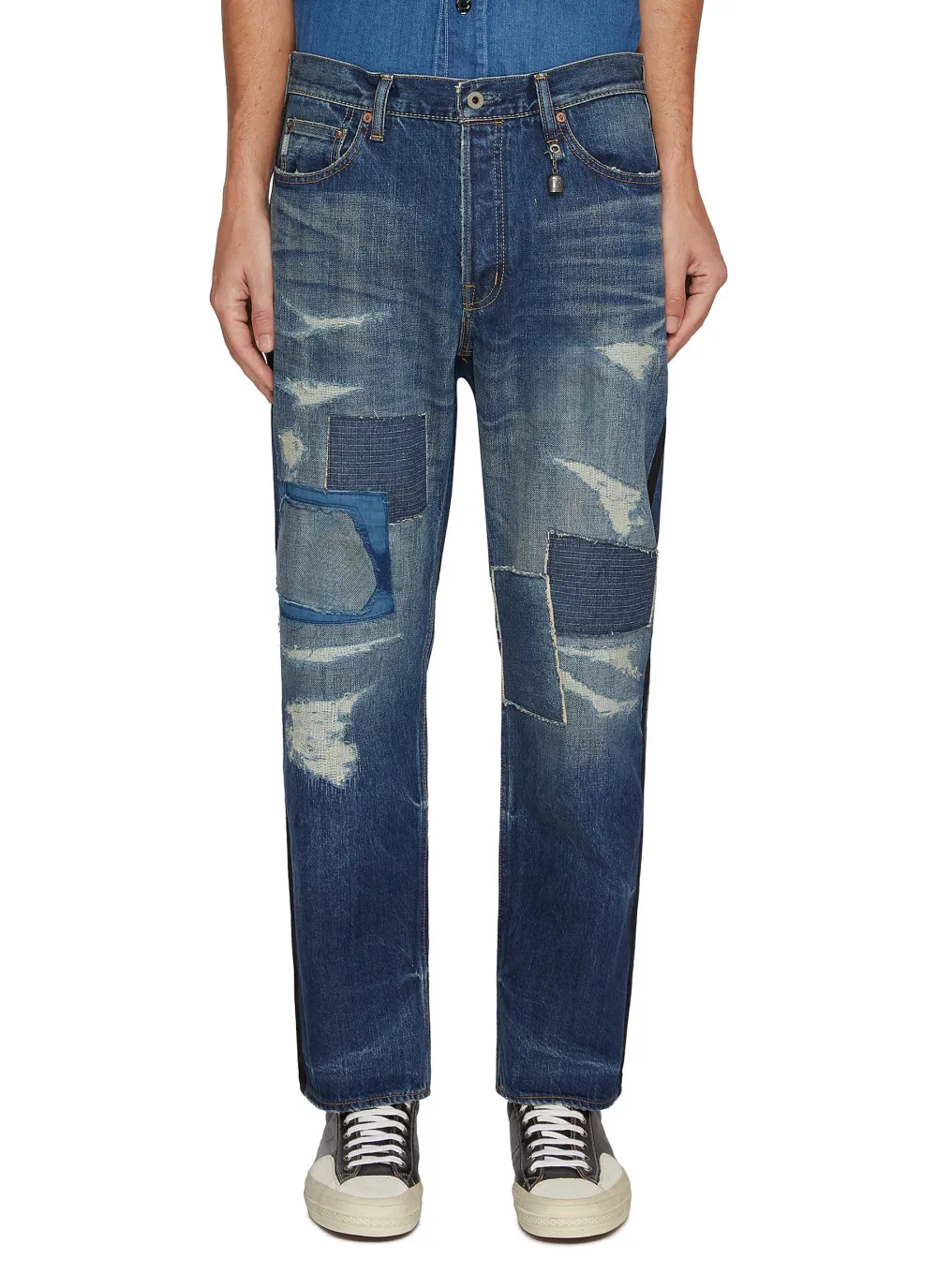 Simple Straight-Cut Blue Cottom Jeans