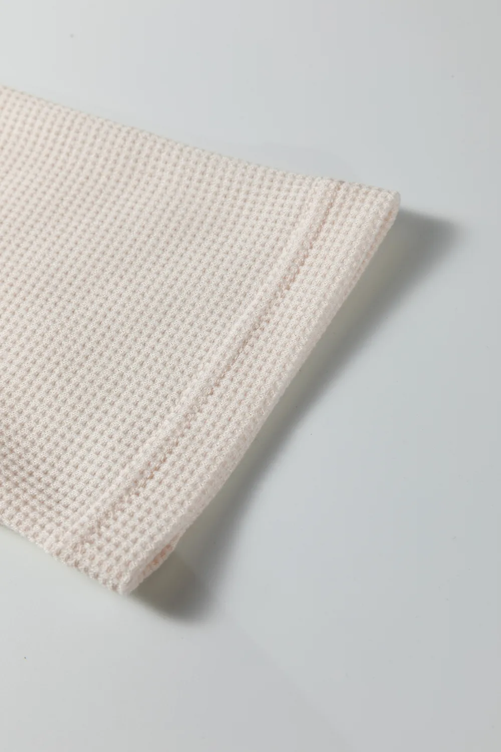 Beige Waffle Knit Asymmetric Neck Top