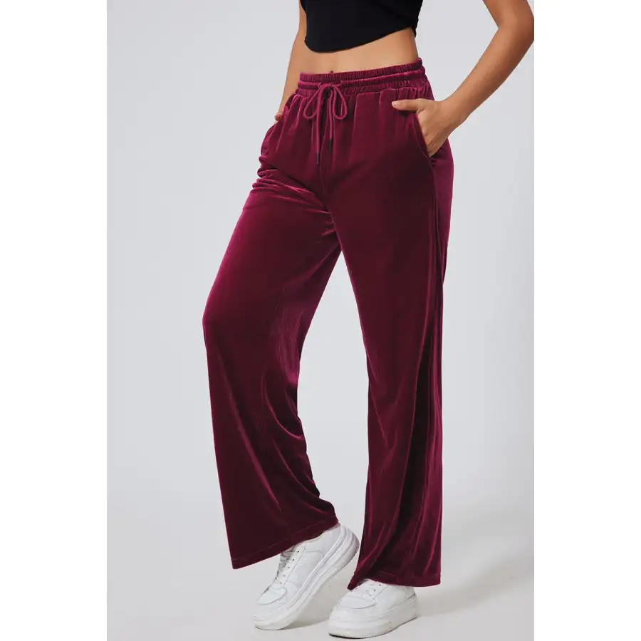 Drawstring Waist Wide Leg Active Pants