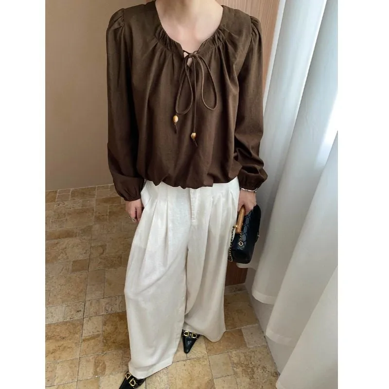 Tailored Long Sleeve Shirt With Beaded Lacing