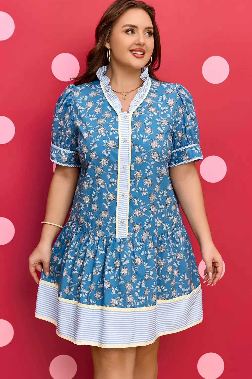Floral Striped Button Front Dress Casual