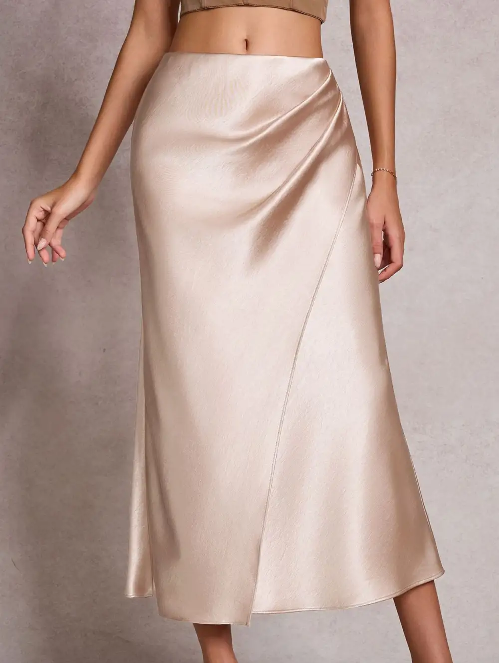 Satin Bodycon Midi Skirt