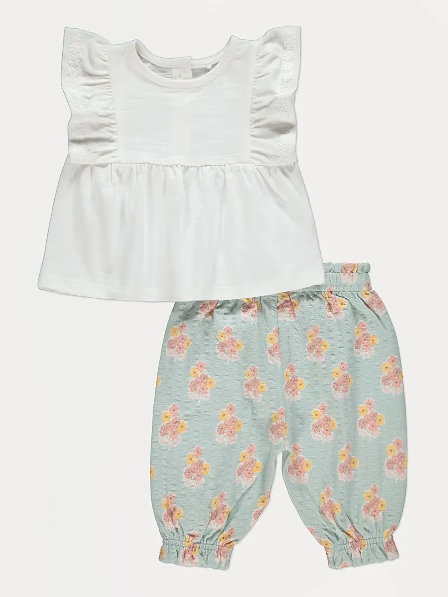 White Frill Top and Floral Trousers Outfit