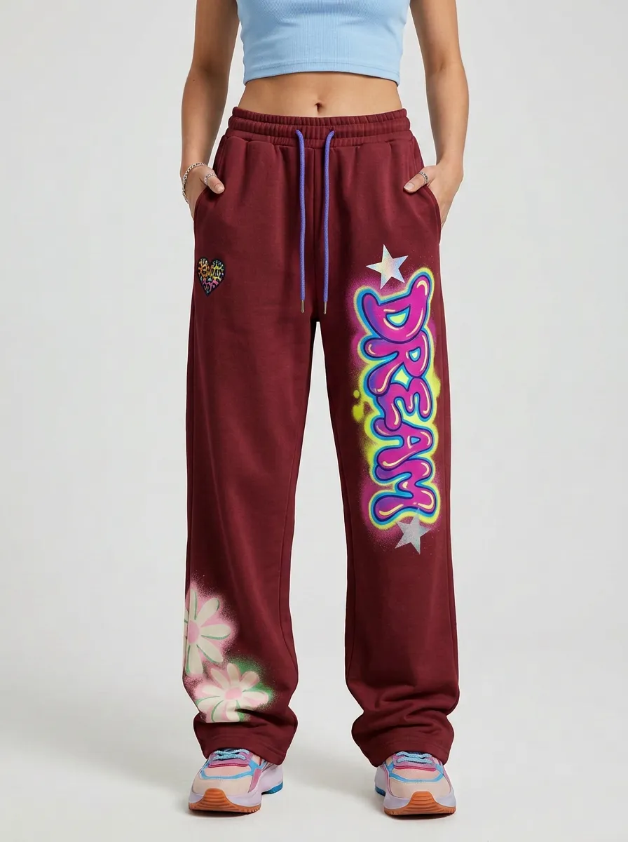 Women's Streetwear Dream Graffiti Heart Flower Printed Sweatpants