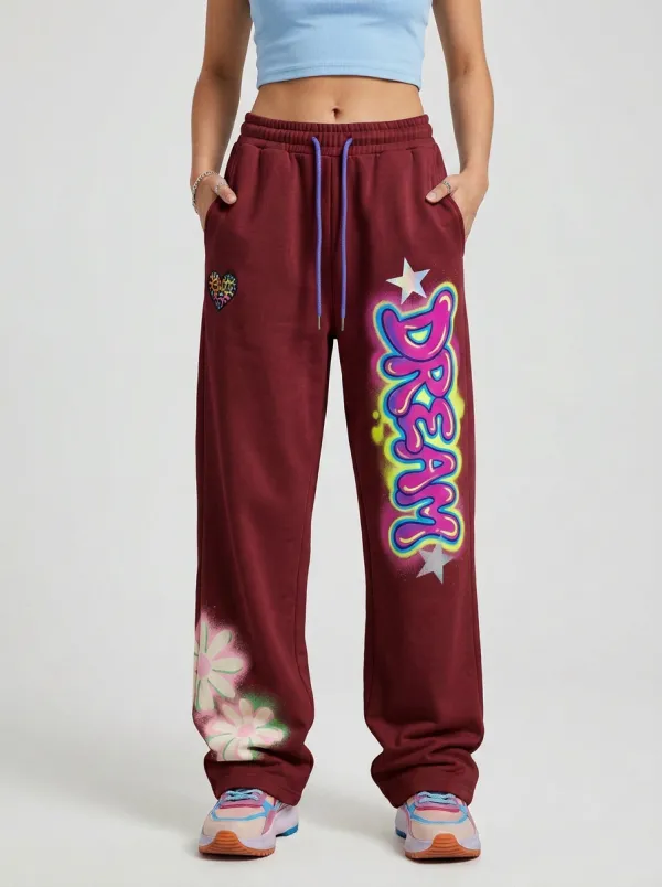 Women's Streetwear Dream Graffiti Heart Flower Printed Sweatpants