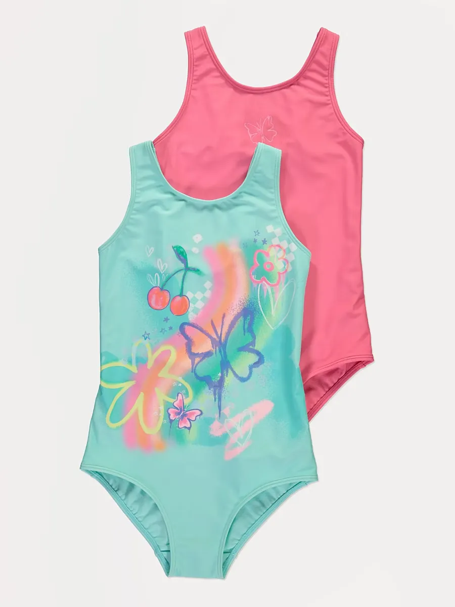 Pink Graffiti Butterfly Cherry Swimsuits 2 Pack