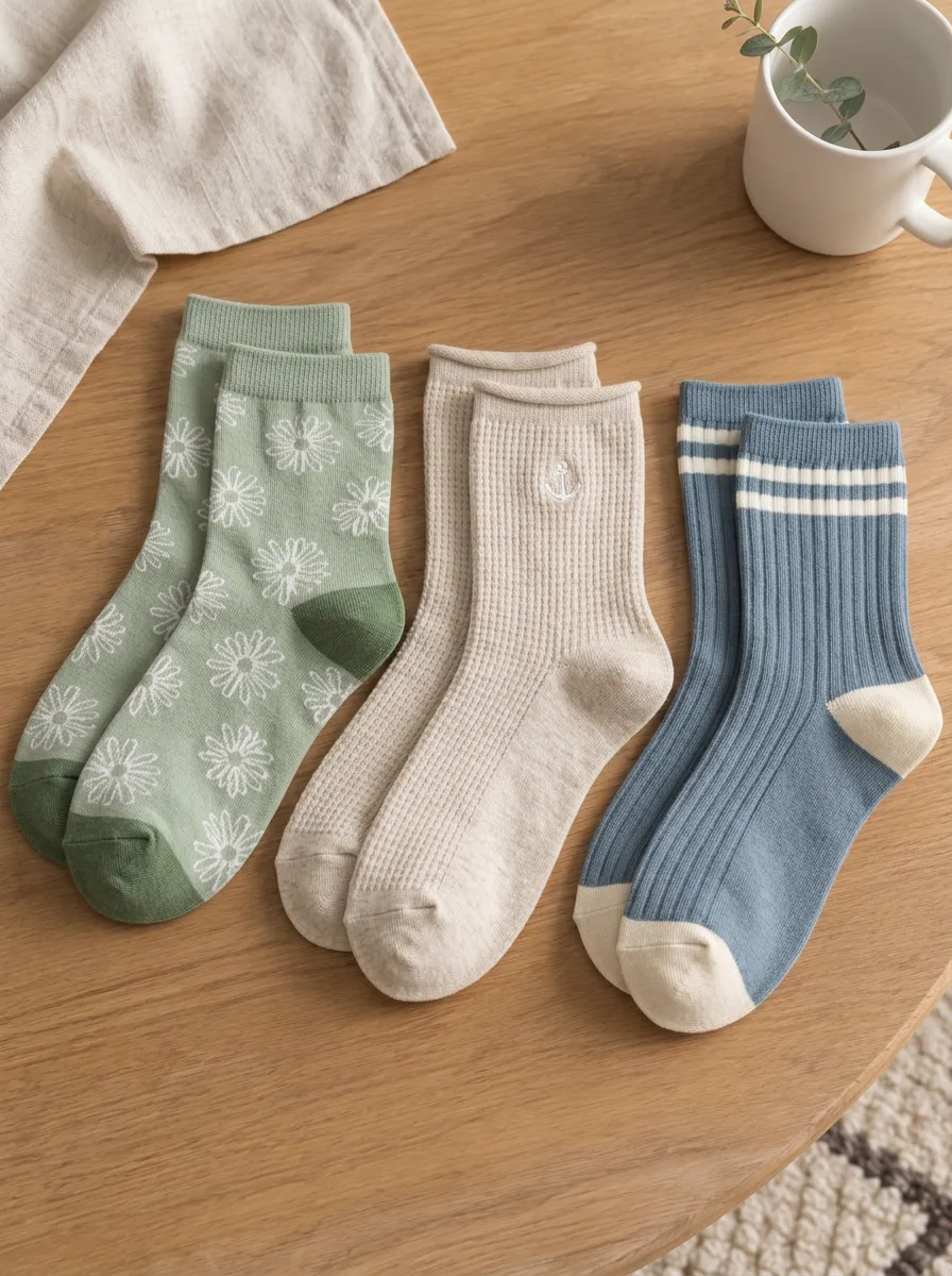Women's Floral Anchor Striped Pattern Printed Socks Set