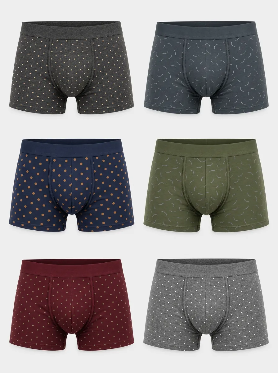 Men's Polka Dot and Crescent Pattern Printed Boxer Briefs 6-Pack