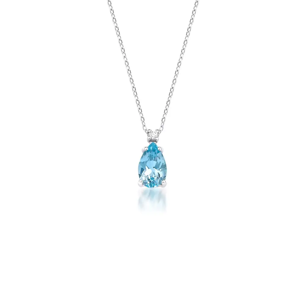 Diamond and Pear Shape Topaz Solitaire Necklace