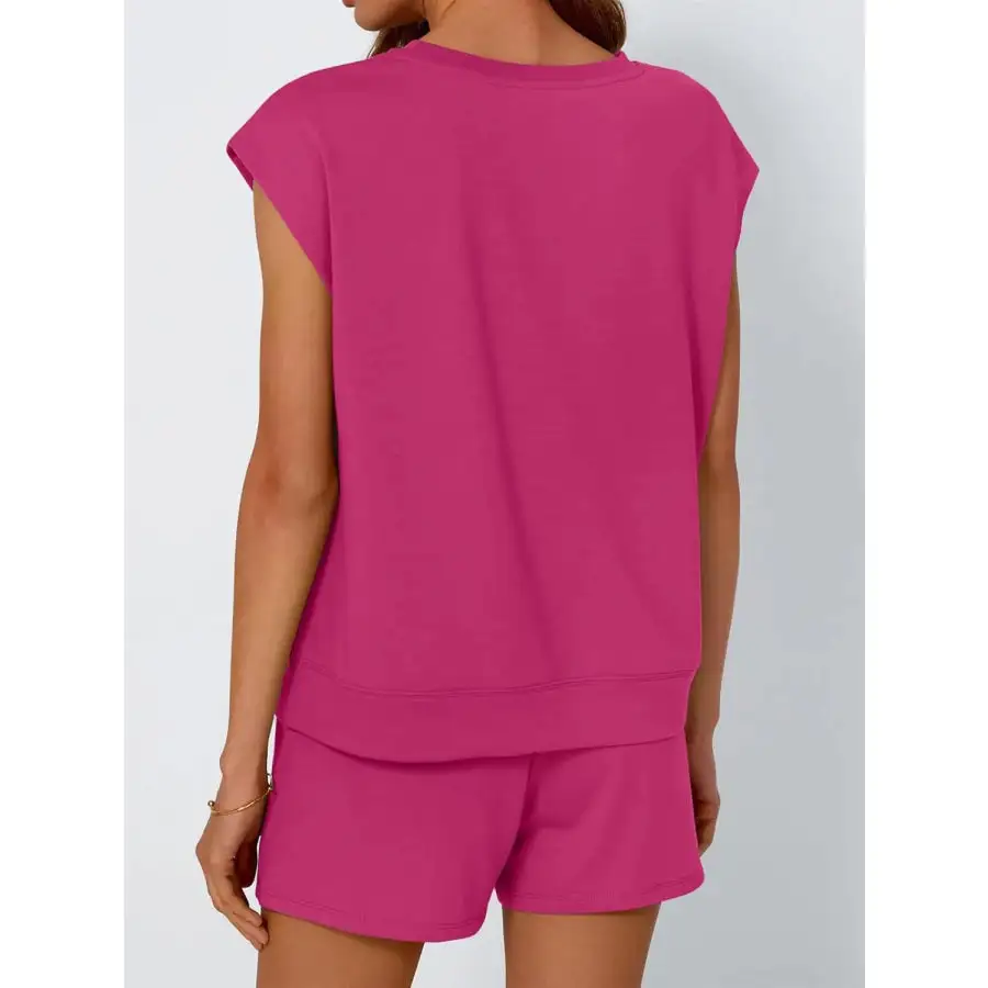 Relaxed Round Neck Cap Sleeve Top and Shorts Set