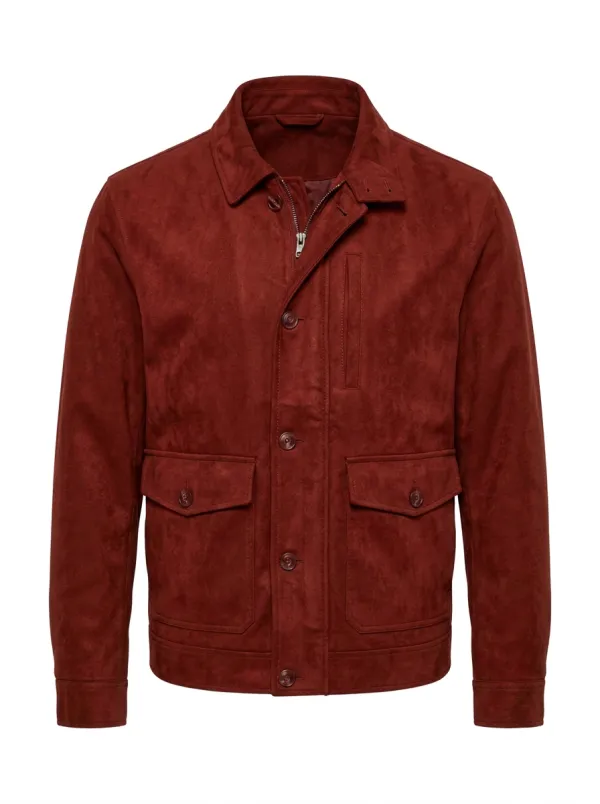 Men's Casual Olive Green Suede Texture Button-Up Jacket