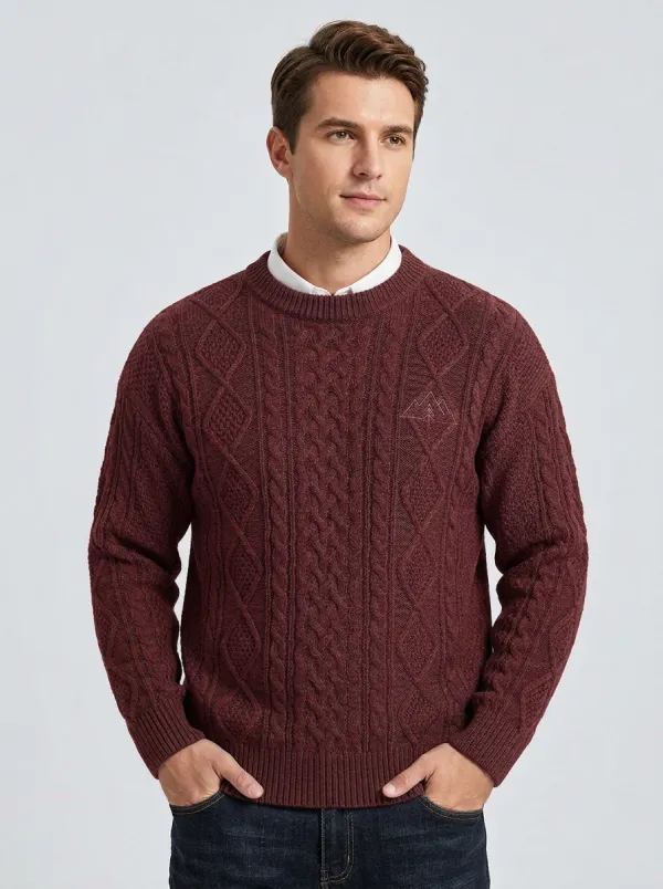 Men's Charcoal Grey Mountain Geometric Mountain Embroidered Knit Sweater