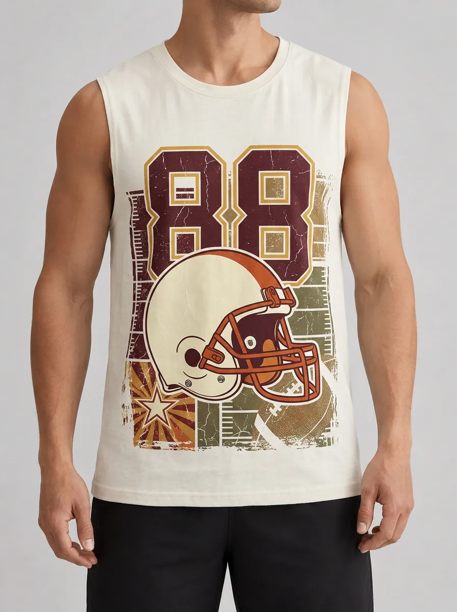 Men's American Football Fan 88 Helmet Graphic Printed Tank Top