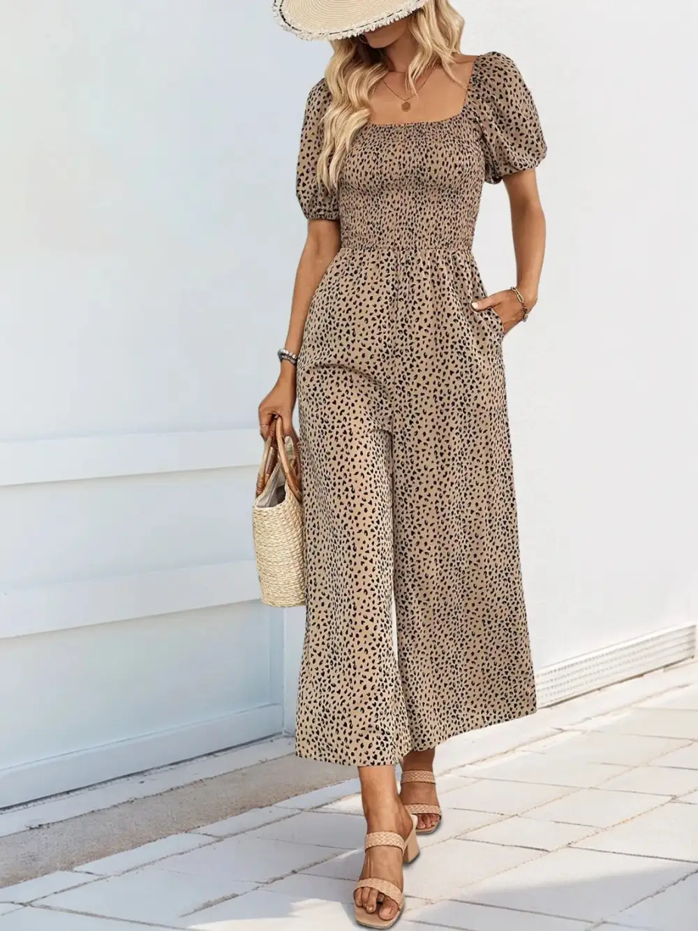 Square Neck Puff Sleeve Jumpsuit Relaxed