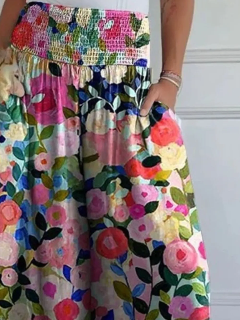 Full Size Smocked Wide Leg Pants With Pocket