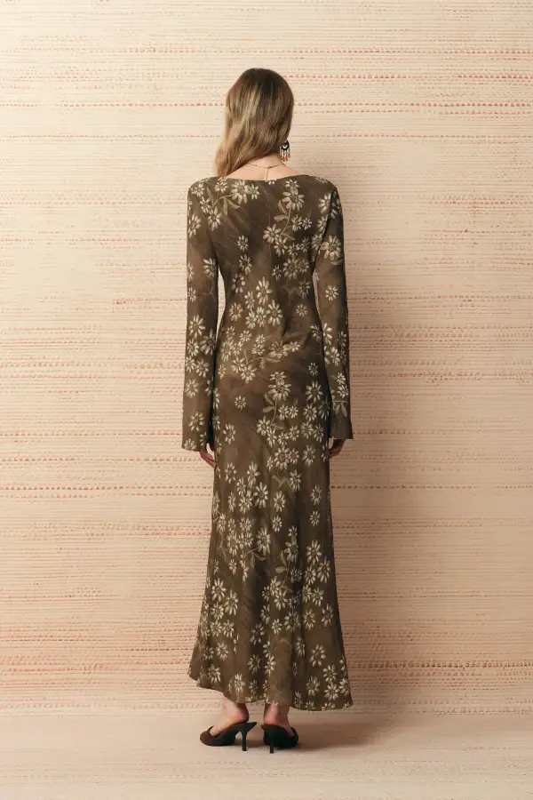 Hand-Painted Floral Viscose Maxi Dress