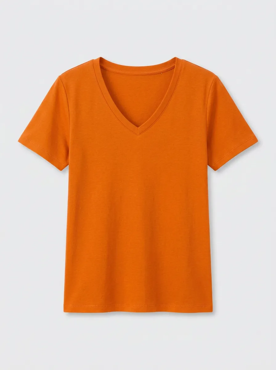Women's Set-In-Sleeve Regular-Fit V-Neck T-Shirt