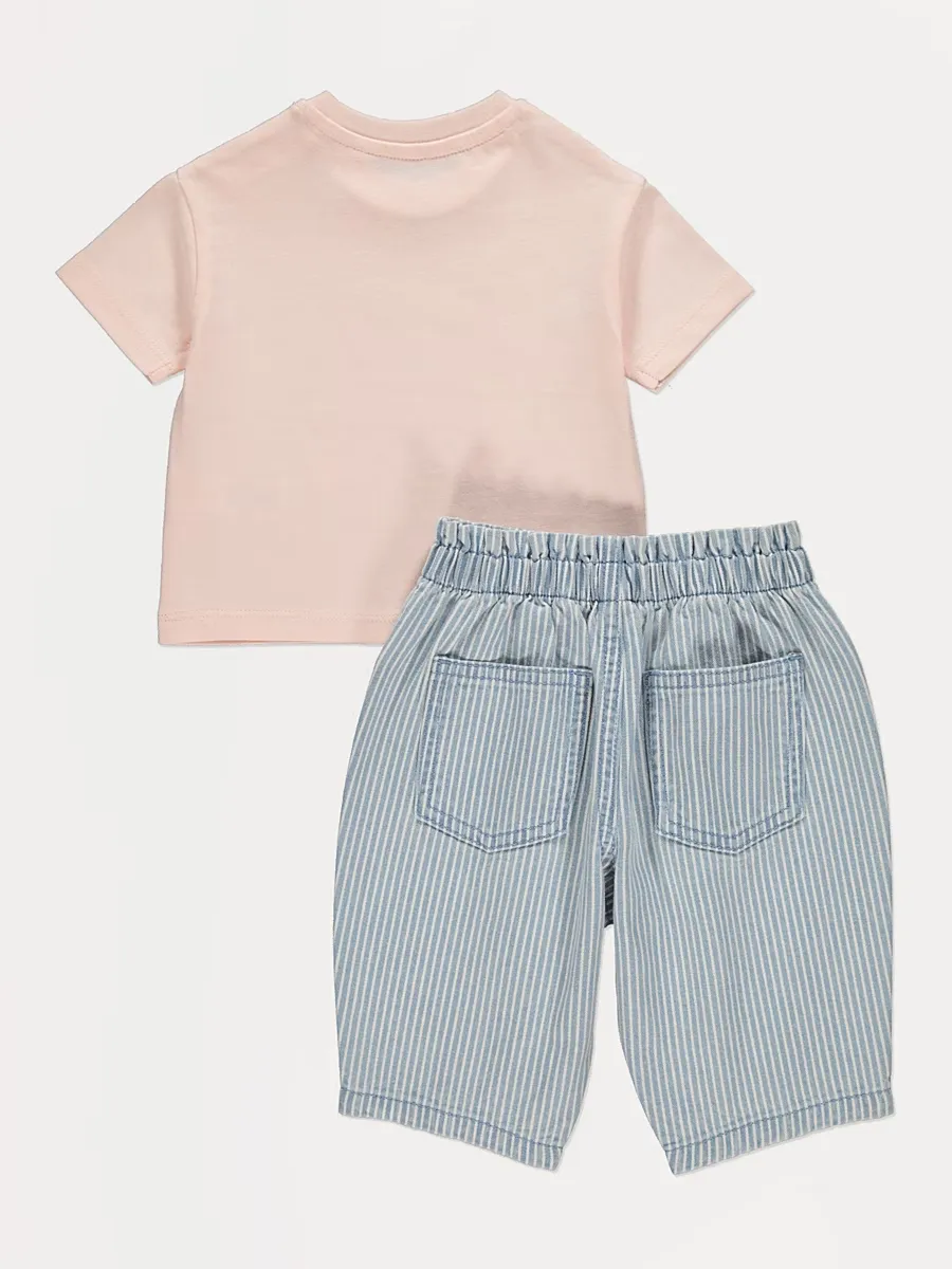 Pink Cherry Sweetie T-Shirt and Striped Jeans Outfit