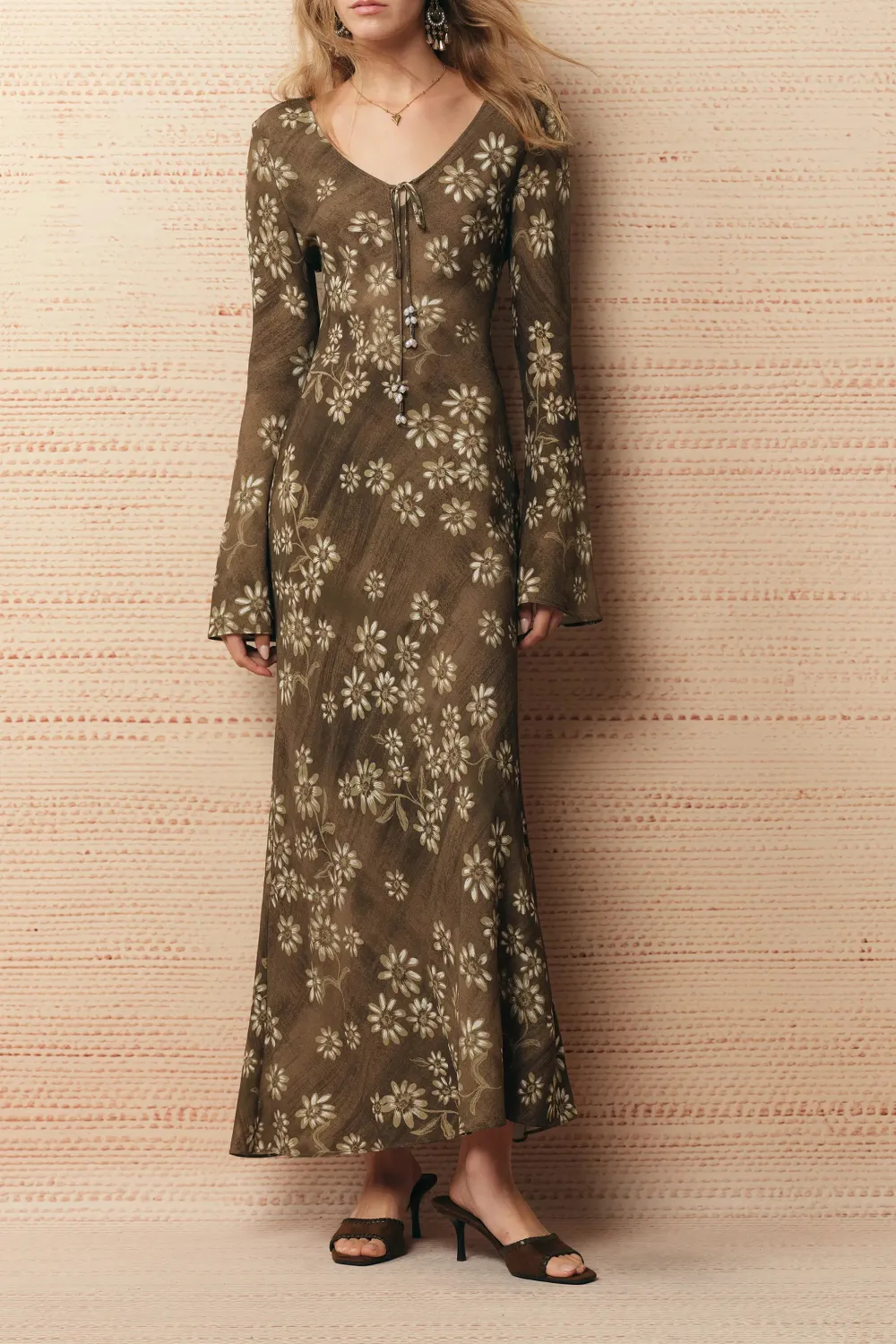Hand-Painted Floral Viscose Maxi Dress