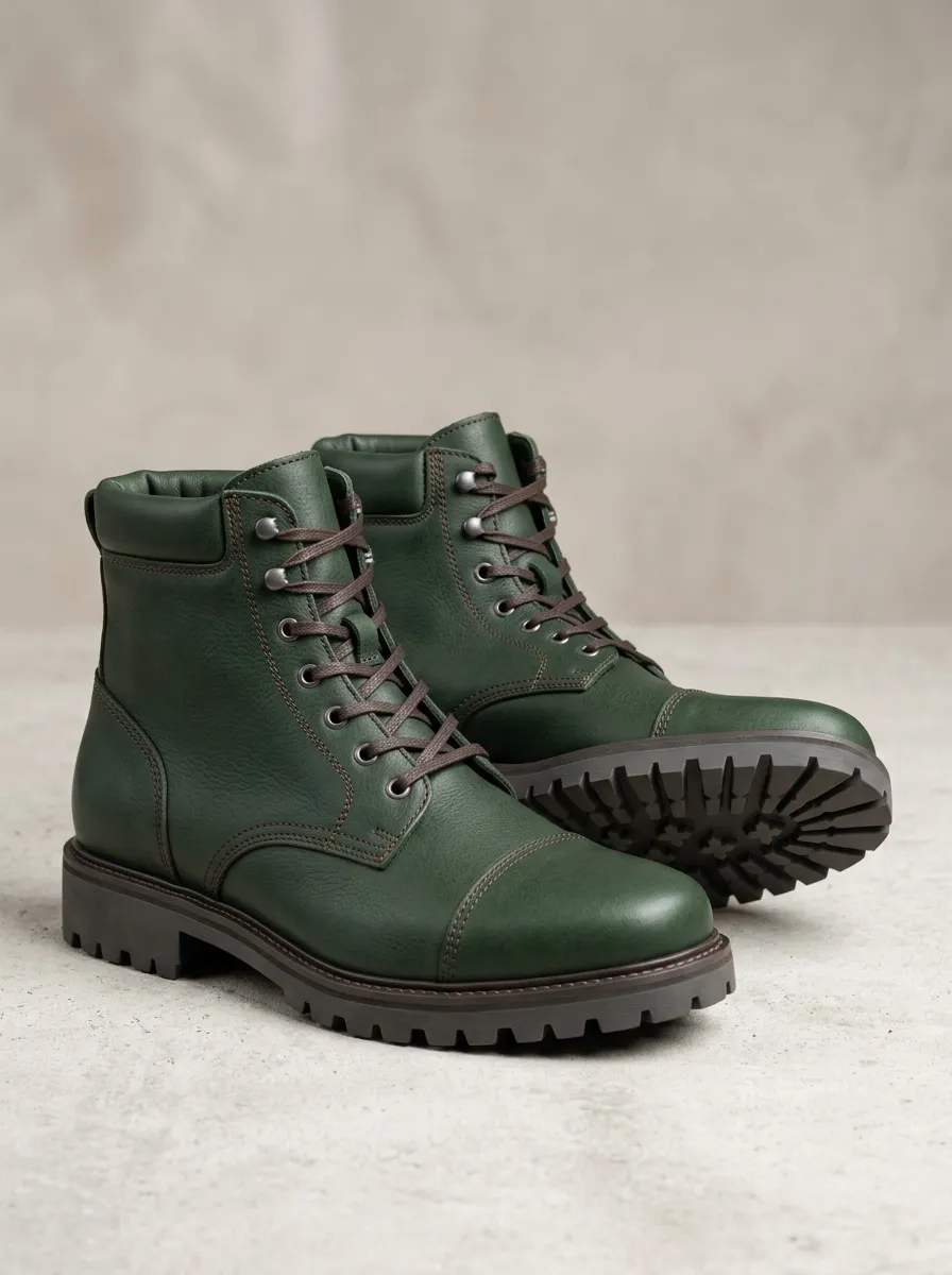 Men's Outdoor Inspired Forest Green Lace Up Combat Boots
