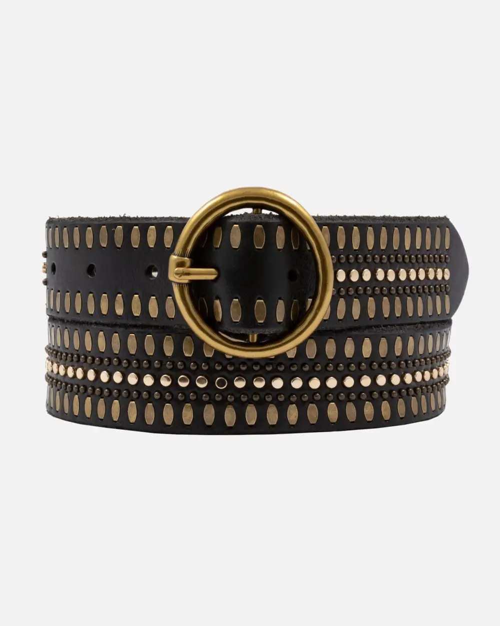 Studded Leather Waist Belt With Round Buckle