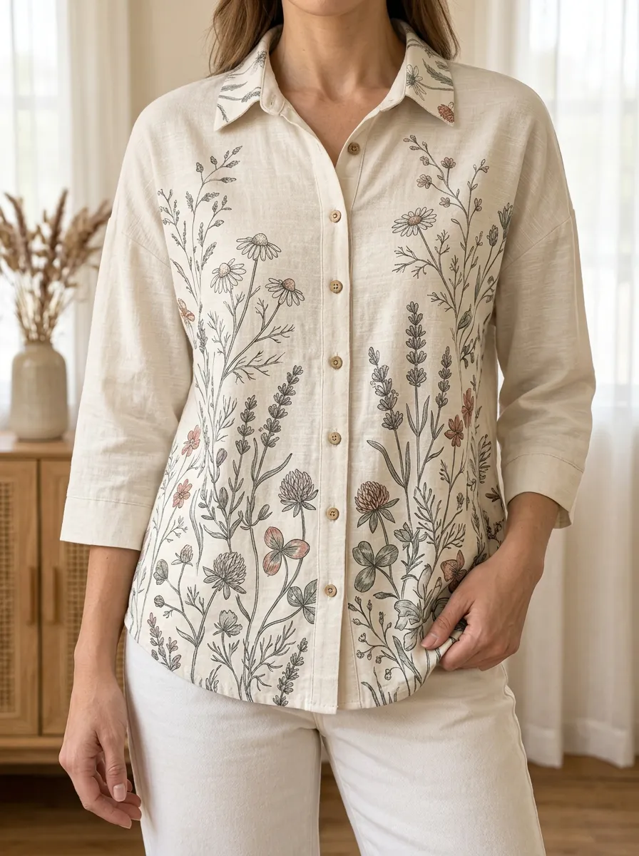 Women's Botanical Nature Lover Wildflower Horizon Shirt