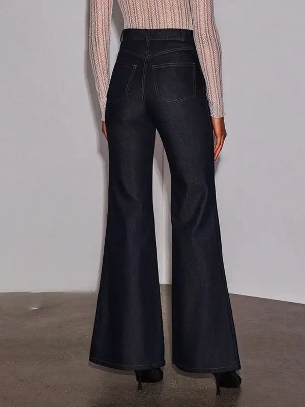 Minimal High Waist Wide Leg Pocket Jeans