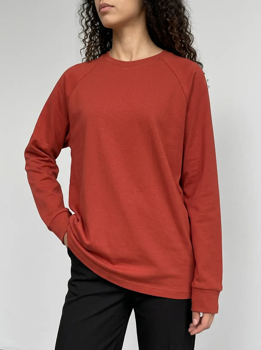 Women's Rust Red Raglan Sleeve Crewneck Sweatshirt