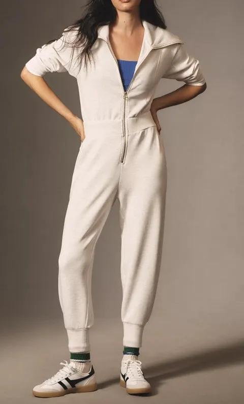 Beige Zip Up Jogger Style Jumpsuit