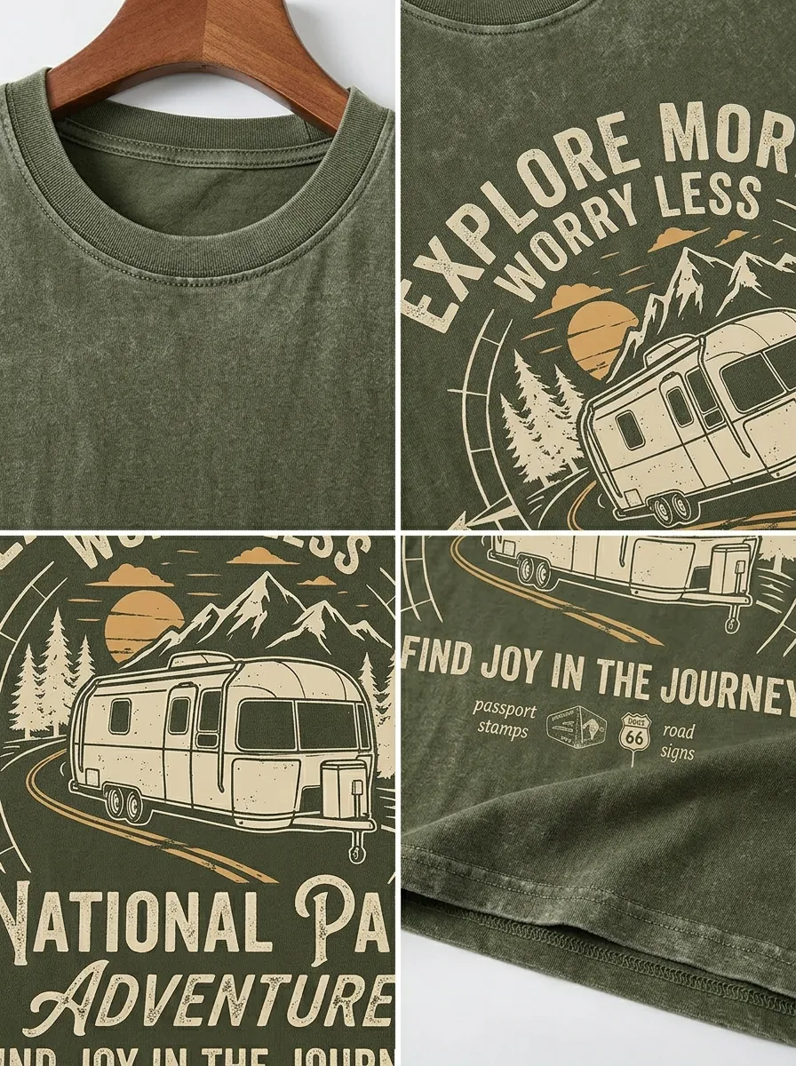 Unisex Camping Lover National Park Camper Van Printed T-shirt