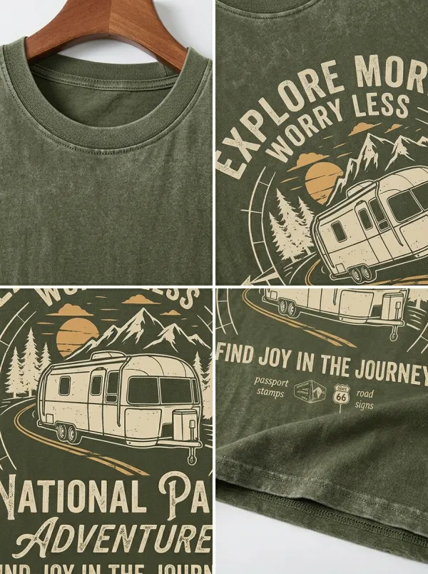 Unisex Camping Lover National Park Camper Van Printed T-shirt