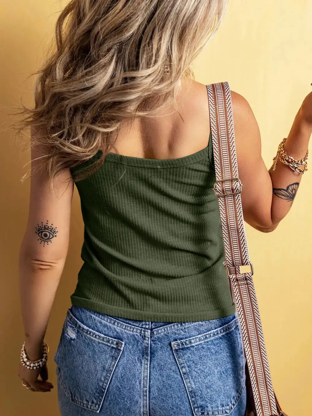 Ribbed Button-Front Tie Hem Cami Tank Top