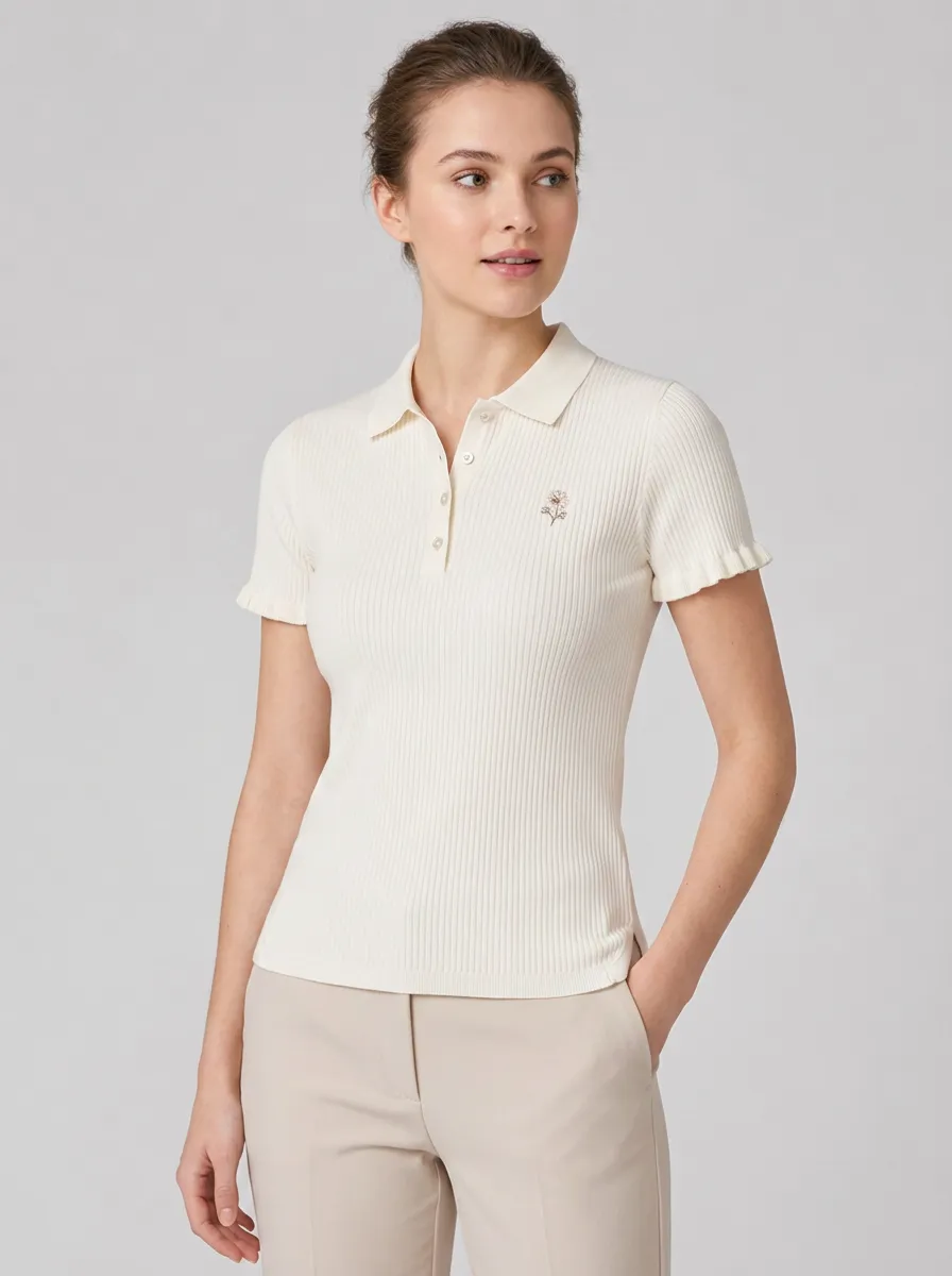 Women's Equestrian Lover Horse Head Printed Ribbed Polo Shirt