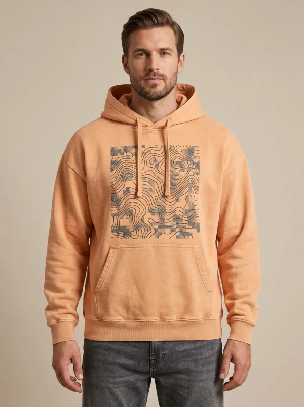 Men's Outdoor Adventure Topographic Map Pixel Print Hoodie