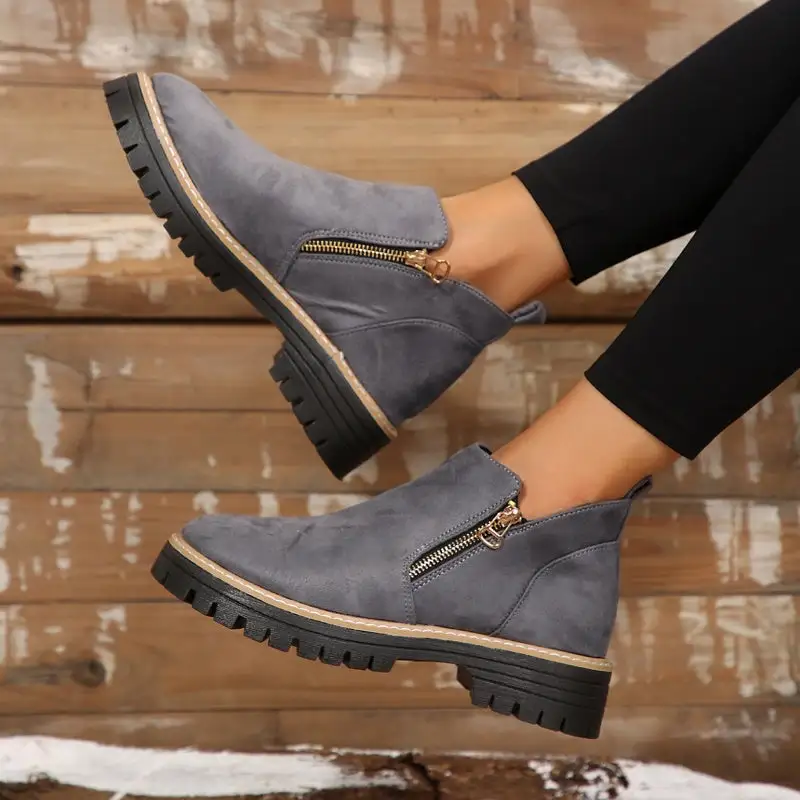 Pull On Buckle Strap Ankle Boots