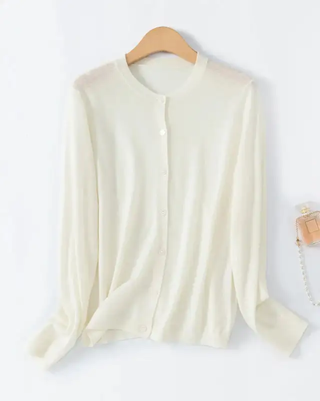 Wool-Blend Wool Button-Front Crew-Neck Cardigan