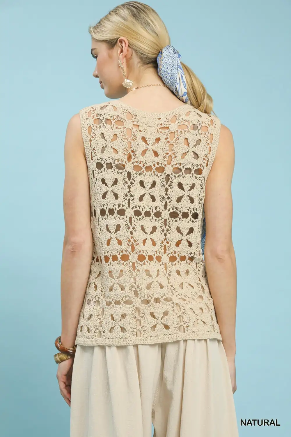 Crochet Flower Motif Sleeveless Tank Top