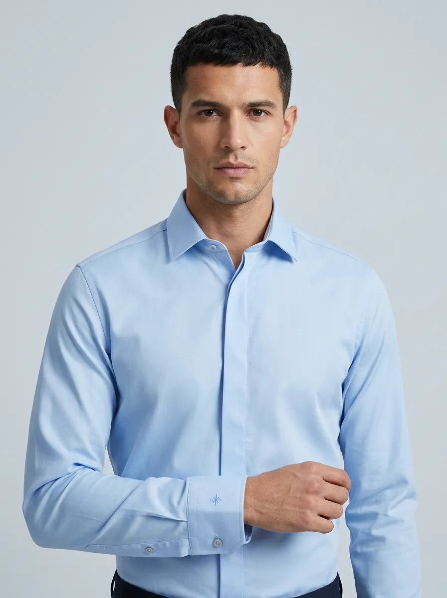 Men's Non-Iron Cotton Star Embroidery Printed Dress Shirt