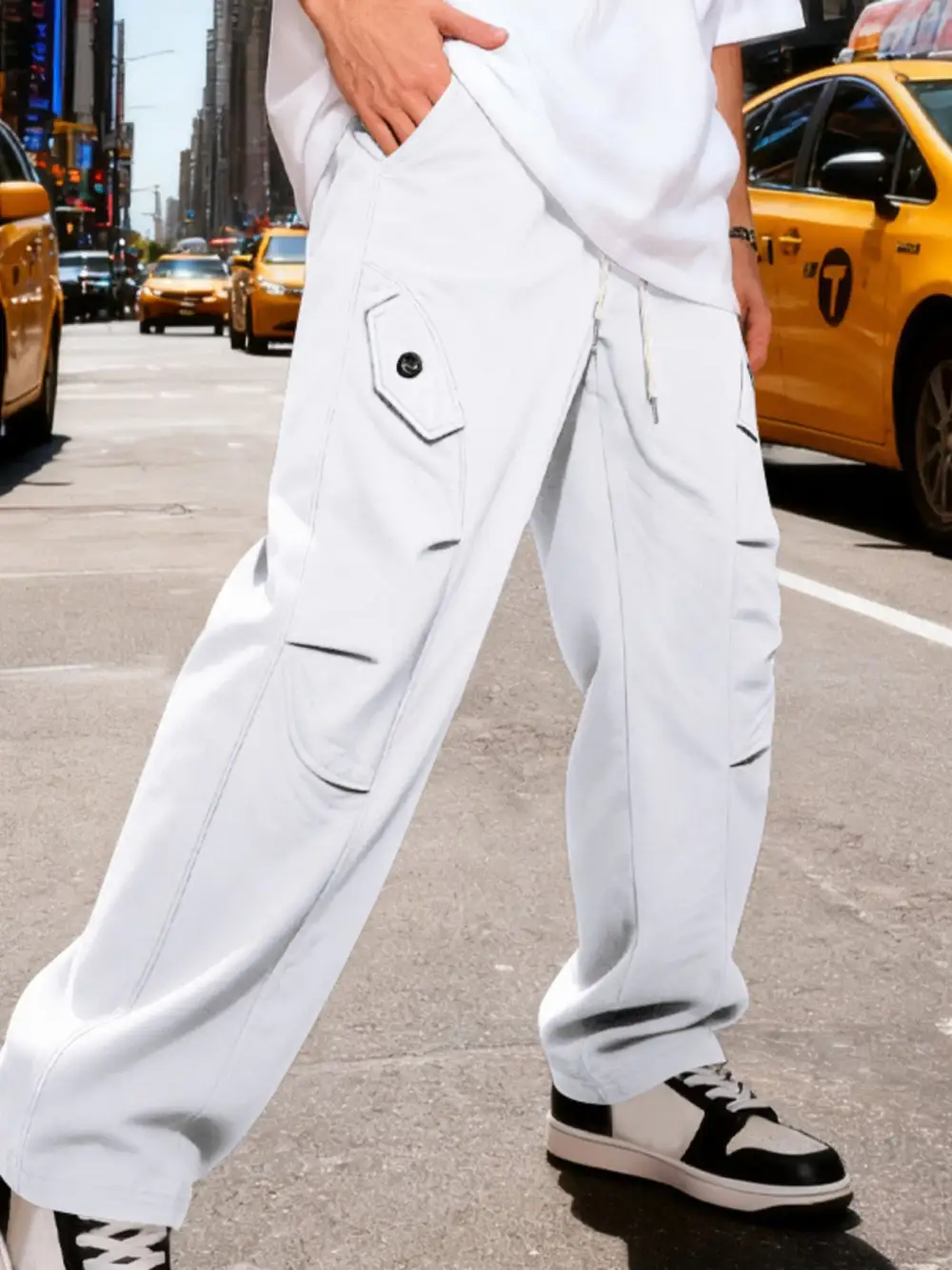 Men's Full Size Casual Cargo Pants with Drawstring