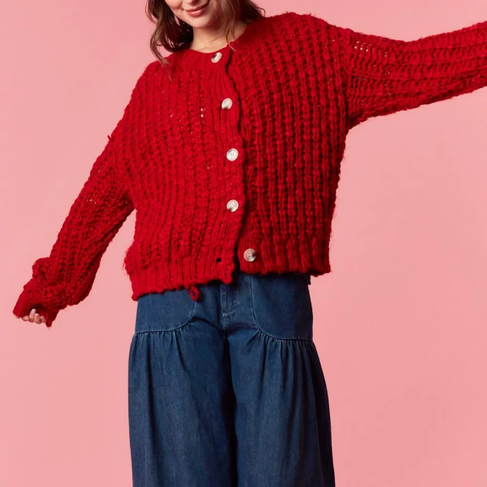 Chunky Knit Button Front Dropped Shoulder Cardigan