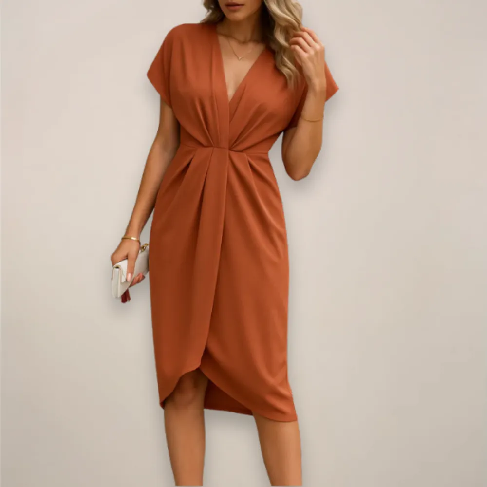  V Neck Wrap Midi Dress