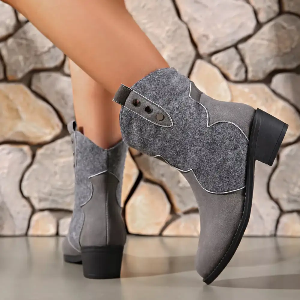 Modern Pointed Toe Block Heel Boots