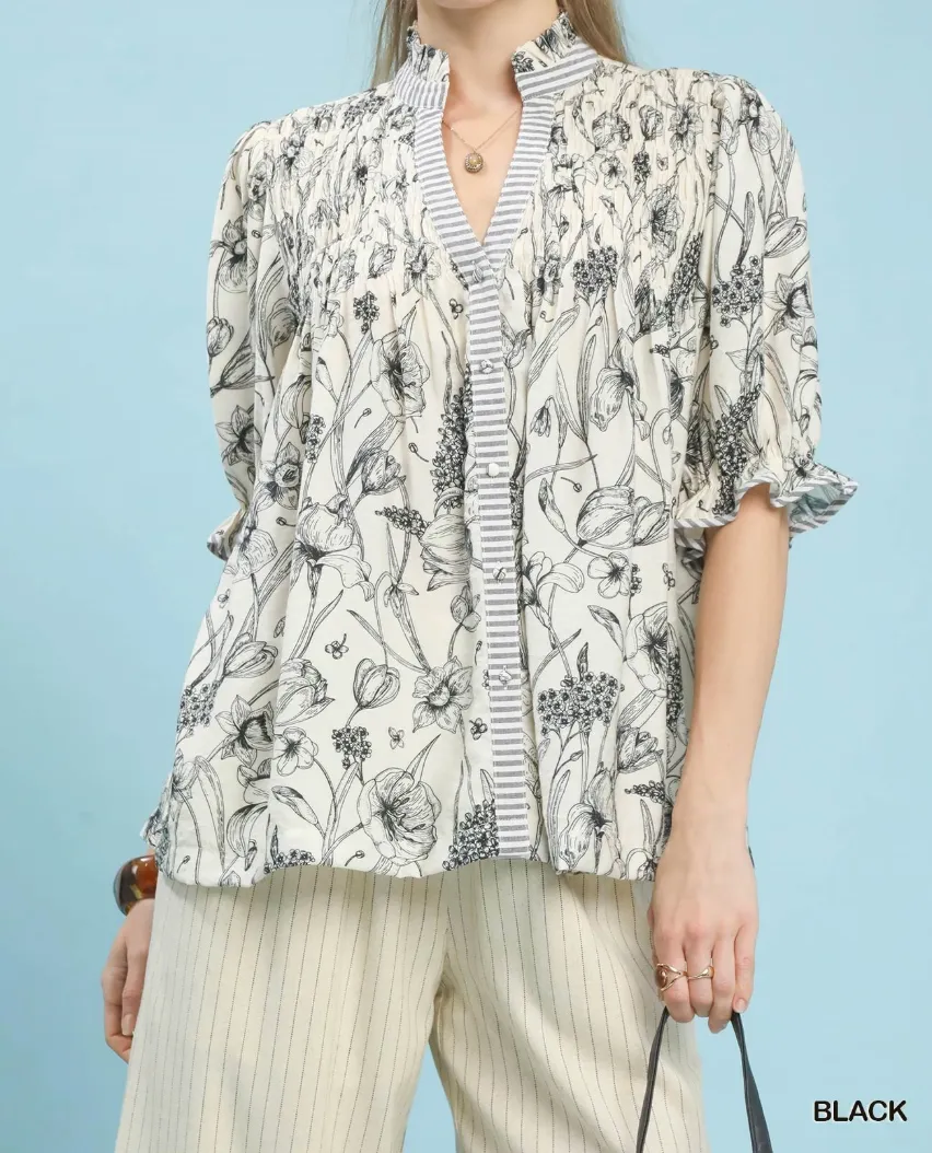 Mixed Print Button Front Top