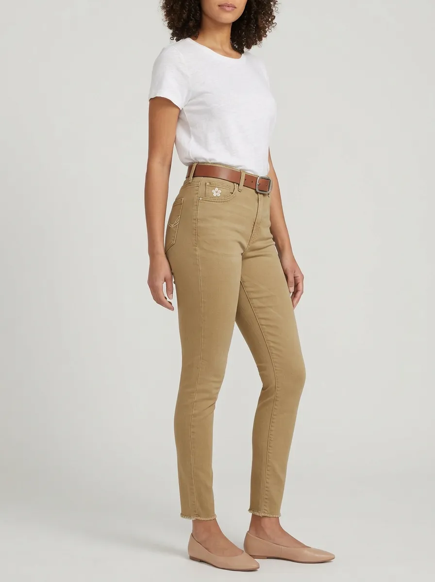 Women's Floral Detail High-Rise Raw Hem Printed Slim Jeans