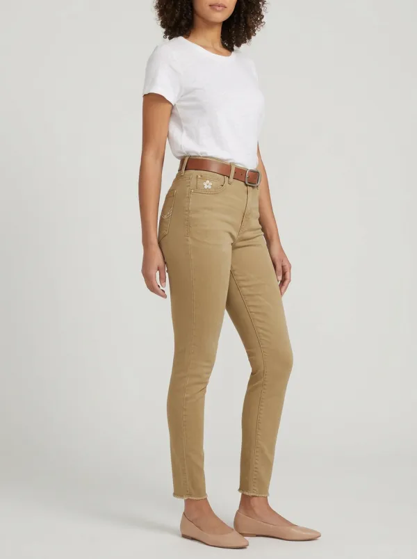 Women's Floral Detail High-Rise Raw Hem Printed Slim Jeans