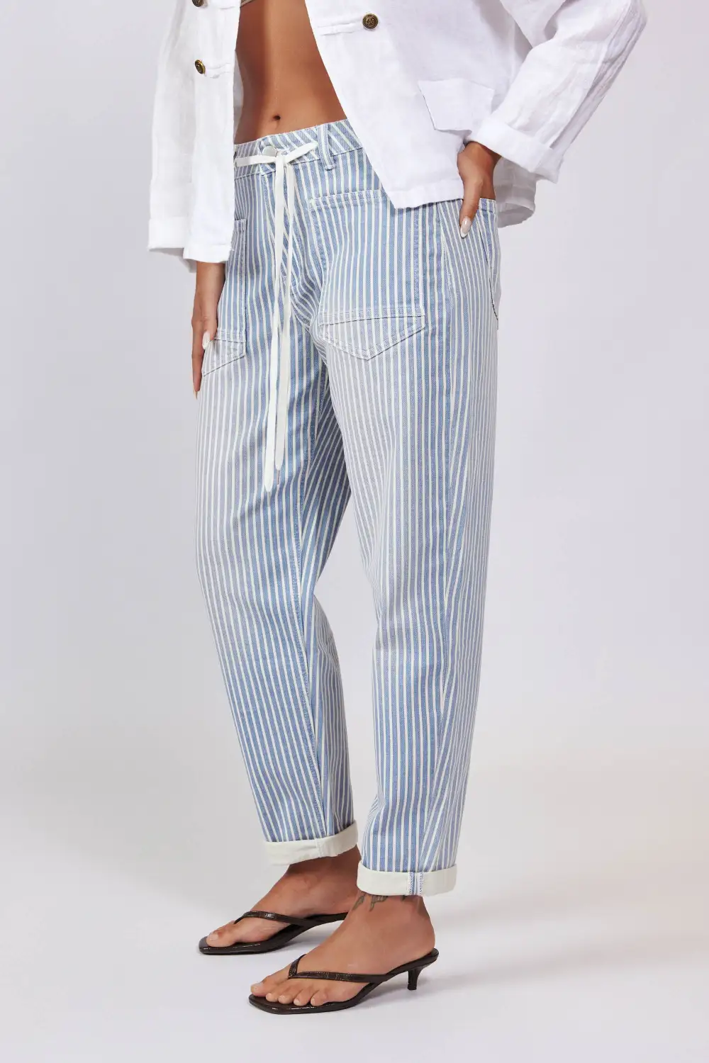 Striped Contrast Drawstring Jeans