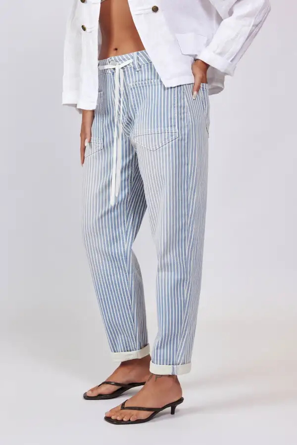 Striped Contrast Drawstring Jeans