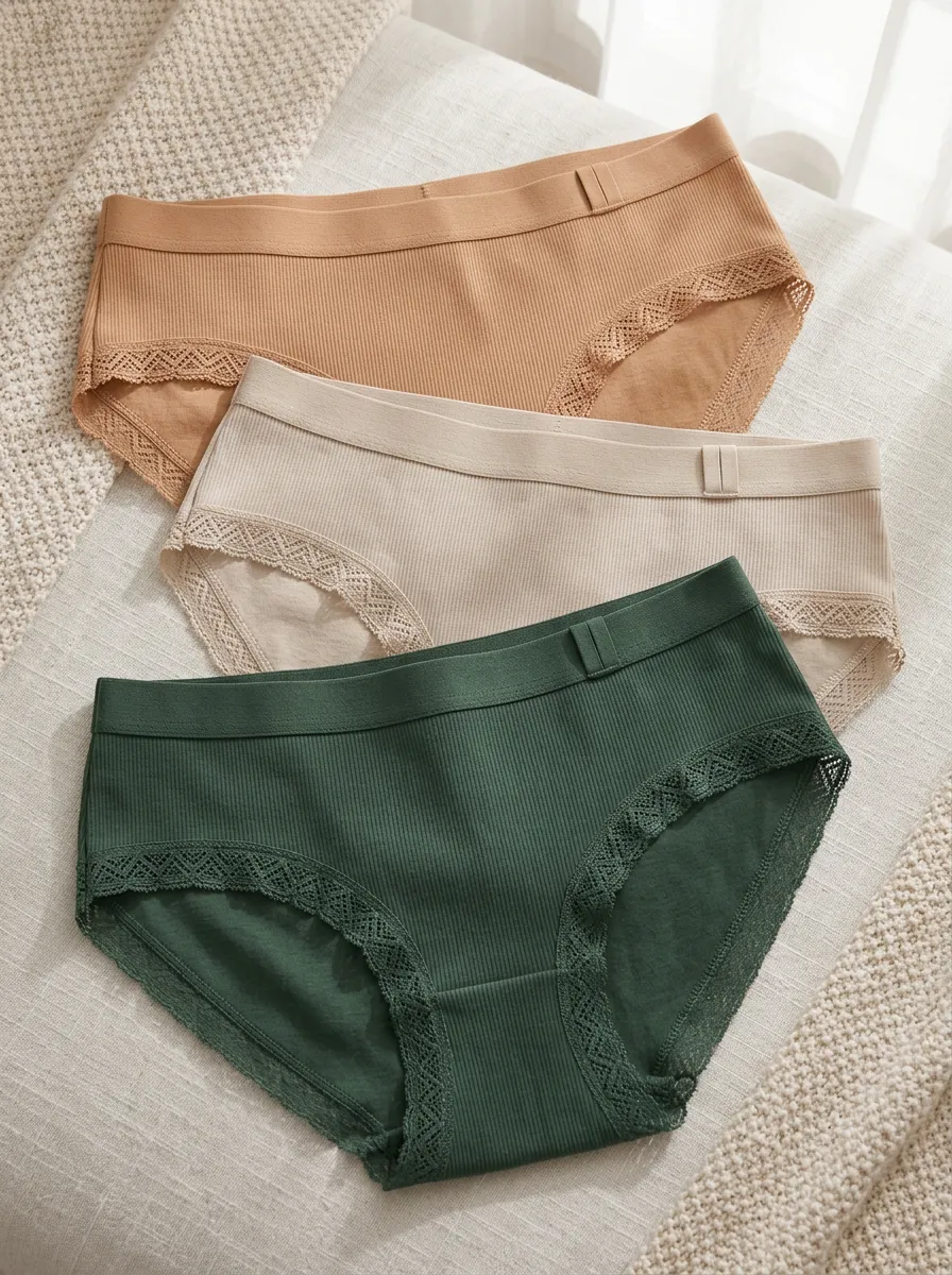 Women's Wide-Waistband Assorted Ribbed Lace-Trim Briefs Set