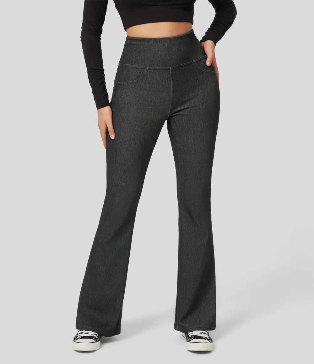 Magic High Waisted Back Pocket Stretchy Knit Denim Casual Flare Leggings