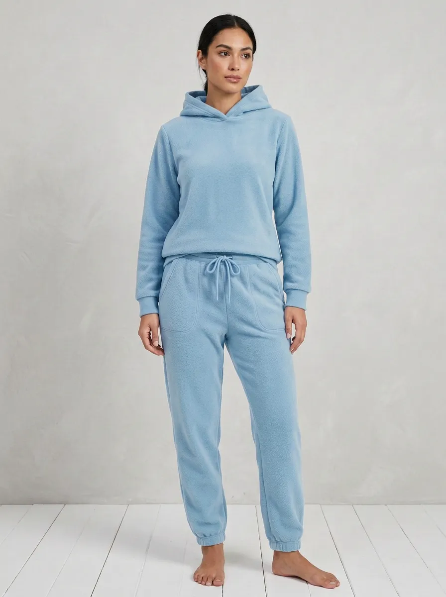 Women's Structured-Hood Hoodie And Patch-Pocket Jogger Fleece Lounge Set